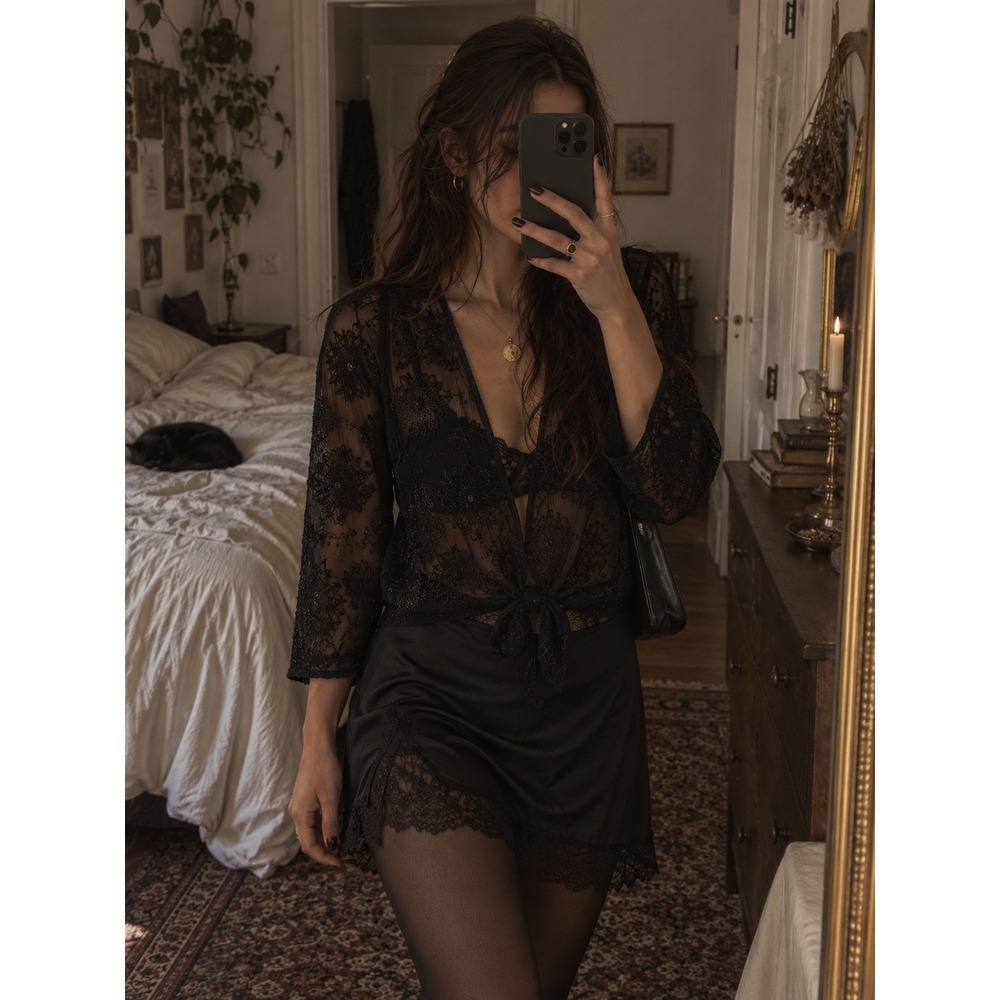 Silk Sheer Wrap Top Womens Black Whimsigoth Boho Fairy Grunge Romantic Goth